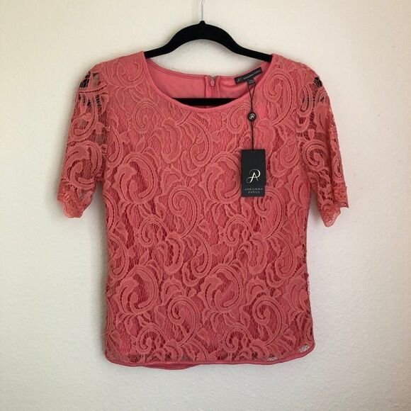 NWT Adrianna Papell Short Sleeve Lace Top - S - Picture 1 of 6